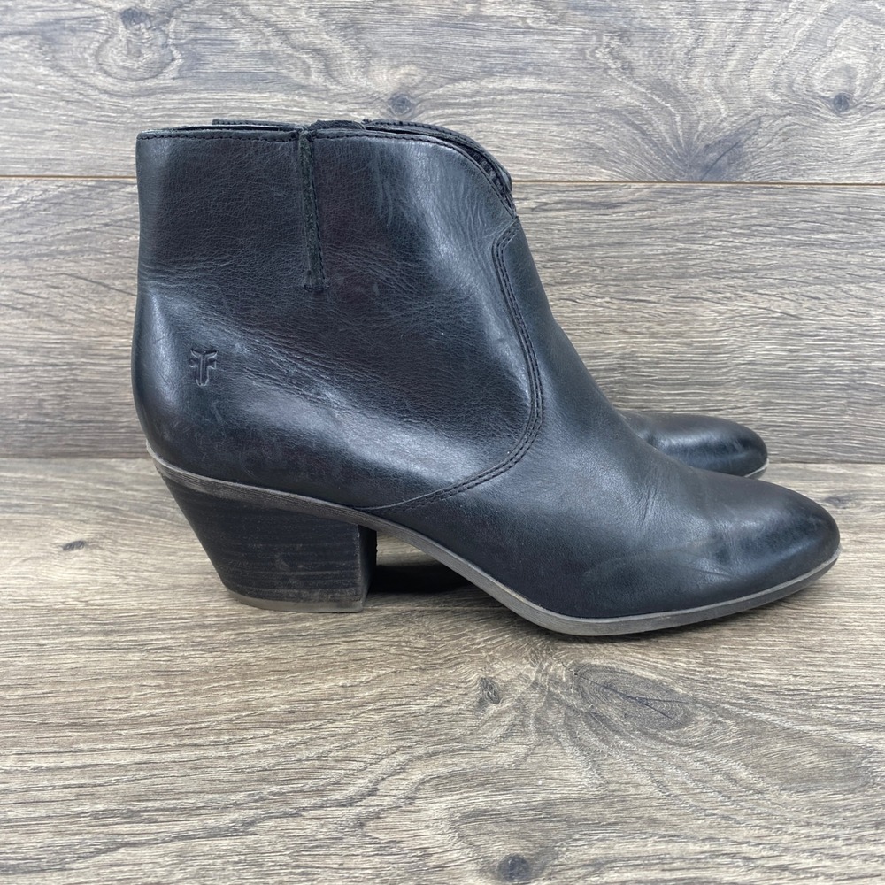 Frye Sacha Moto Short Ankle Boots Womens 10 Black Leather Pointed Toe Side Zip